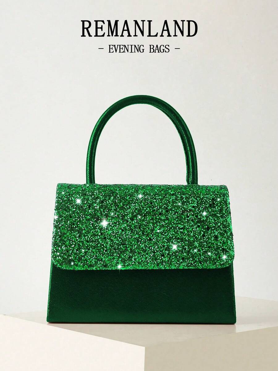 REMANLAND Luxury Elegant Chain Sequin Women's Party Clutch, Fashion Charming Envelope Bag For Prom, Shoulder Bag With Metal Chain, Perfect Match For Sequin Prom Dress, Wedding Gown, Best Gift For Loved One