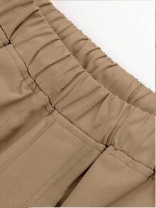 1pc Teen Girls Minimalist Loose Outdoor Sports Workout Personalized Solid Color Straight Leg Long Pants, Suitable For Spring/Summer/Autumn/Winter, Back To School - Khaki - View 8
