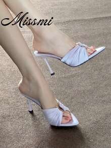Pointed Toe Ruffle Metal Buckle Stiletto Heel Sexy Sandals For Women, Summer New Arrival - Mauve Purple - View 1