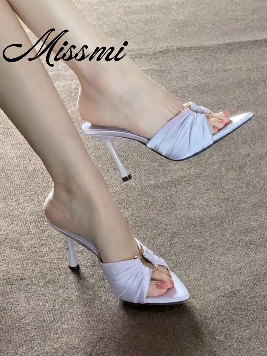 Pointed Toe Ruffle Metal Buckle Stiletto Heel Sexy Sandals For Women, Summer New Arrival - Mauve Purple - View 1