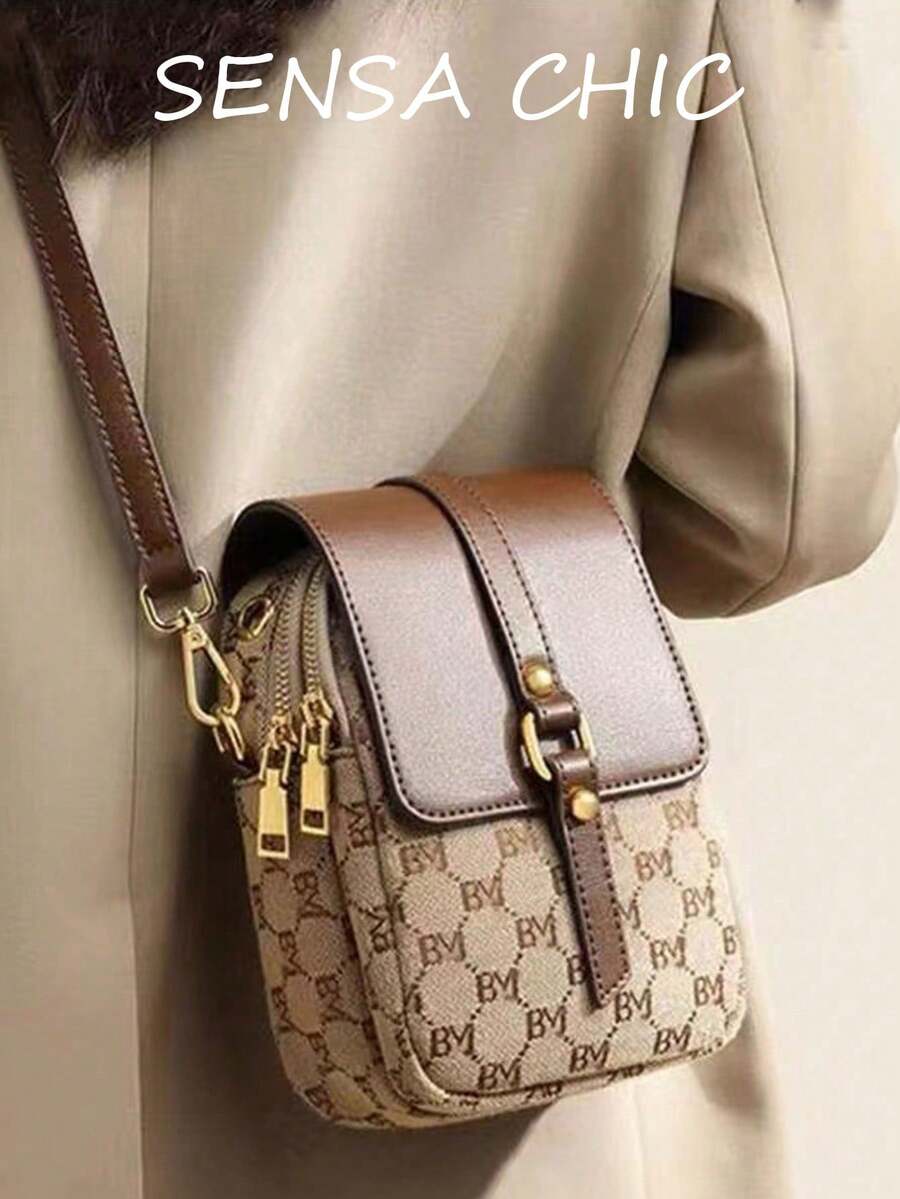 Multi-Functional Crossbody Bag, Multi-Pocket Design With Phone Pocket And Earphone Hole, Faux Pearl Decor, Mini Quilted Crossbody Coin Purse, Women Shoulder Bag - Khaki - View 1