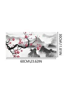 大尺寸中式風格桌墊，水墨梅花與山脈設計，防滑底座，縫邊工藝，適用於辦公室、電競、筆電、學生書桌 - 查看 13