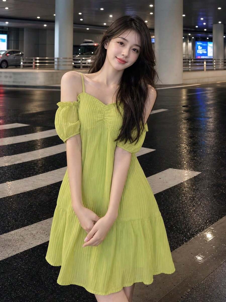 Women Short Dresses - Green - View 1