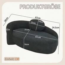Minimalist Teddy Fleece Sofa With Rounded Design, Softly Padded Couch With Cushions, Versatile For Living Room, Bedroom And Studio. - 黑色 - 查看 2