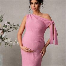 WNS Momance Vestido de maternidad elegante, textura de jacquard, adecuado para el Día de San Valentín, verano, primavera, fiesta de boda - Albaricoque - Ver 6