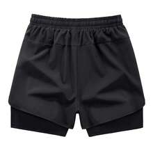 Women's Black Drawstring Shorts, Double Layer Anti-Exposure Beach Vacation Bottoms Sports Summer - Black - View 4