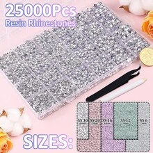 1000/25000顆 2-6mm 5種尺寸混裝銀色透明水鑽套組，含蠟筆與鑷子，適用於手工藝、服飾、鞋子、襯衫、珠寶DIY、工藝品、家居裝飾 - 多色B - 查看 7