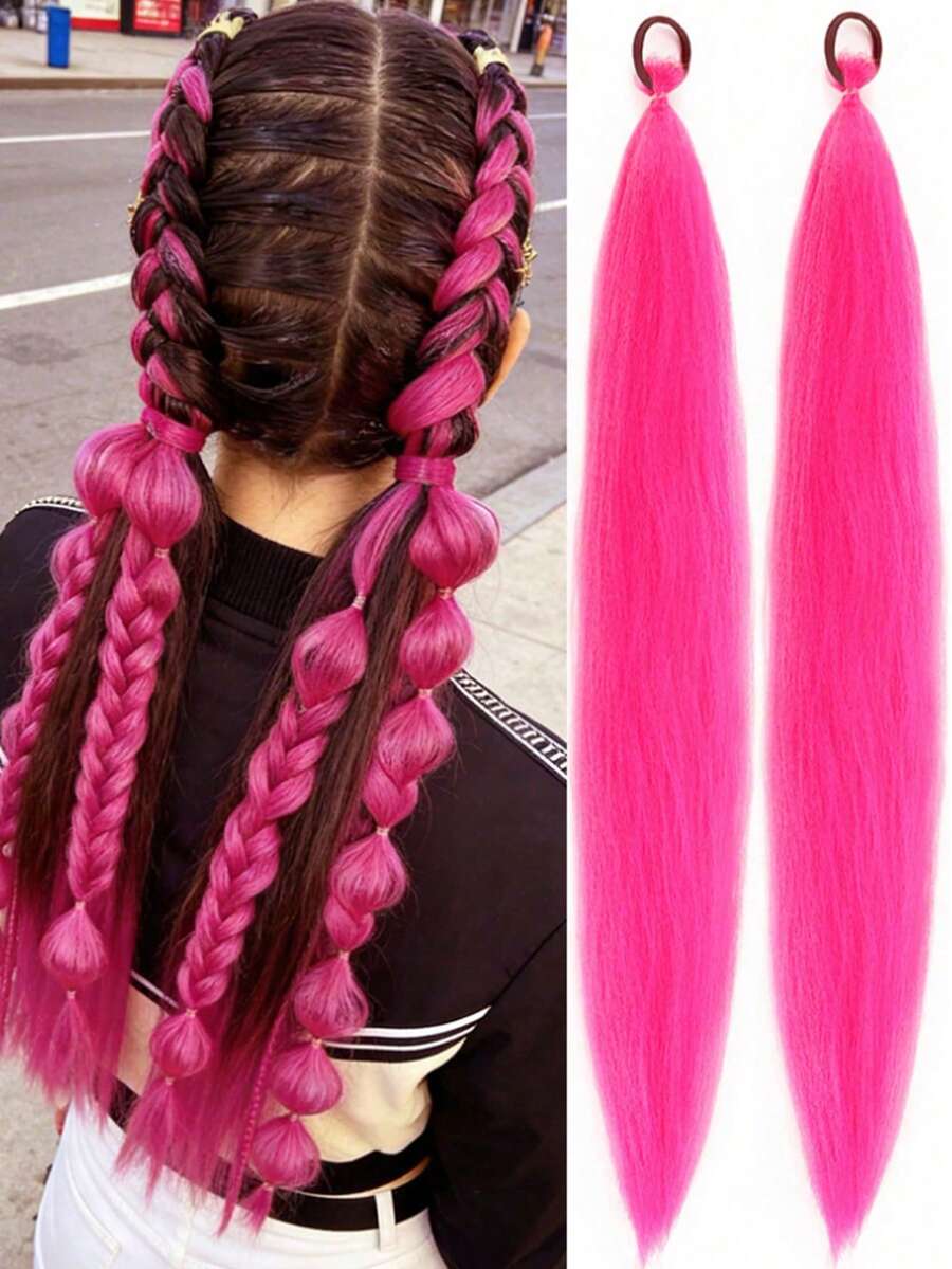 2pcs DIY Hair Extensions, Synthetic Heat-Resistant Straight Voluminous Ponytail, Suitable For Girls, Ideal For Halloween, Christmas And Holiday Parties - Multicolor - View 1