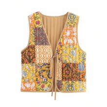 Women's Vintage Patchwork Floral Print Quilted Vest Top Summer - Ginger - View 4