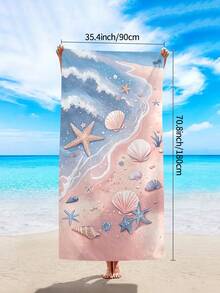 1件水彩插畫風海灘巾，夢幻海灘插畫設計，海星、貝殼、貝殼圖案印花大尺寸海灘巾，超細纖維吸水防沙海灘浴巾，毛巾，適合旅行、游泳池、潛水、衝浪、瑜伽、露營、海灘度假、水上派對裝飾海灘巾，夏季海灘旅行必備披肩浴巾，浴室裝飾多功能海灘巾（單面印花） - 藕粉色 - 查看 12