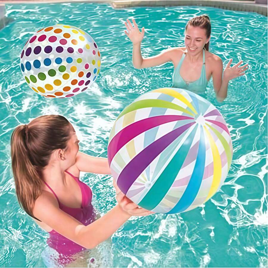 Colorful Striped Polka Dot Transparent Inflatable Beach Ball Water Toy, Suitable For Birthday Party, Hawaiian Theme Decoration, Swimming Pool Party, Summer Gift - Multicolor - View 1