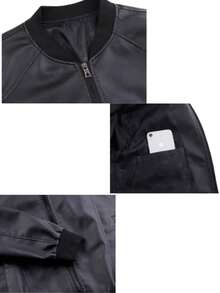 Thin PU Leather Jacket For Men, Collar, Fashion Motorcycle Jacket, Biker, Autumn - 黑色 - 查看 4