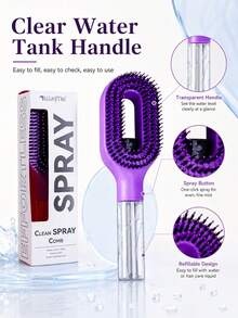 1pc Portable Spray Hair Comb, Multi Color Wet Dry Styling Brush With Built In Water Mist Bottle, Oval Airflow Brush Head And Smooth Comb Teeth, Anti Knot Hair Care Tool For Women Girls Curly Wavy Thick Hair, Home Travel Salon Use - Multicolor - View 3