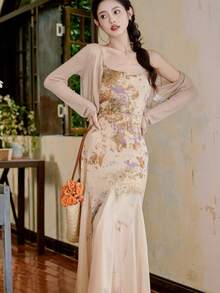 Women Long Dresses - Khaki - View 7