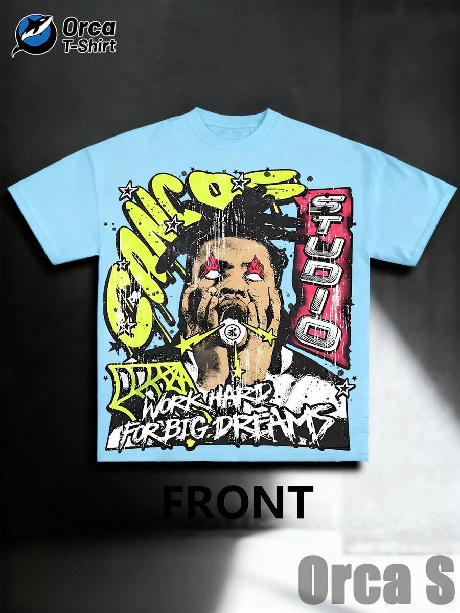 T-Shirt Da Uomo 2026 Di Orca In Nero Con Stampa Di Occhiali Lampeggianti, Quadrati Verdi, Volti E Logo S A Stella Rossa – Maglietta Casual A Maniche Corte Girocollo In Cotone, Le - 布埃 - 查看 1