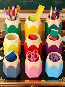 5pcs/1pc(Random Style & Color) Total 12 Colorful Pencil-Shaped Desktop Storage Boxes (Random Color) - Portable Design, Can Separately Store Pens And Pencils, Suitable For Students, Office And Home Use. Cute Cartoon Design, Office Supplies. Fun Design. Portable Storage Box And Pencil Case, Suitable For Christmas Use. Desktop Accessories, Applicable To Office, School Supplies, Fun Accessories, Lightweight Storage Box, Pen Holder, Office Supplies. (Pen Holder Style & Color Randomly Sent, Not Fixed, Color Difference Is Normal) - Multicolor - View 2