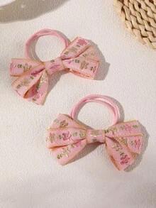 2pcs/6pcs Floral Ribbon Bow Hair Tie Set Suitable For Daily Decoration - Multicolor - View 13