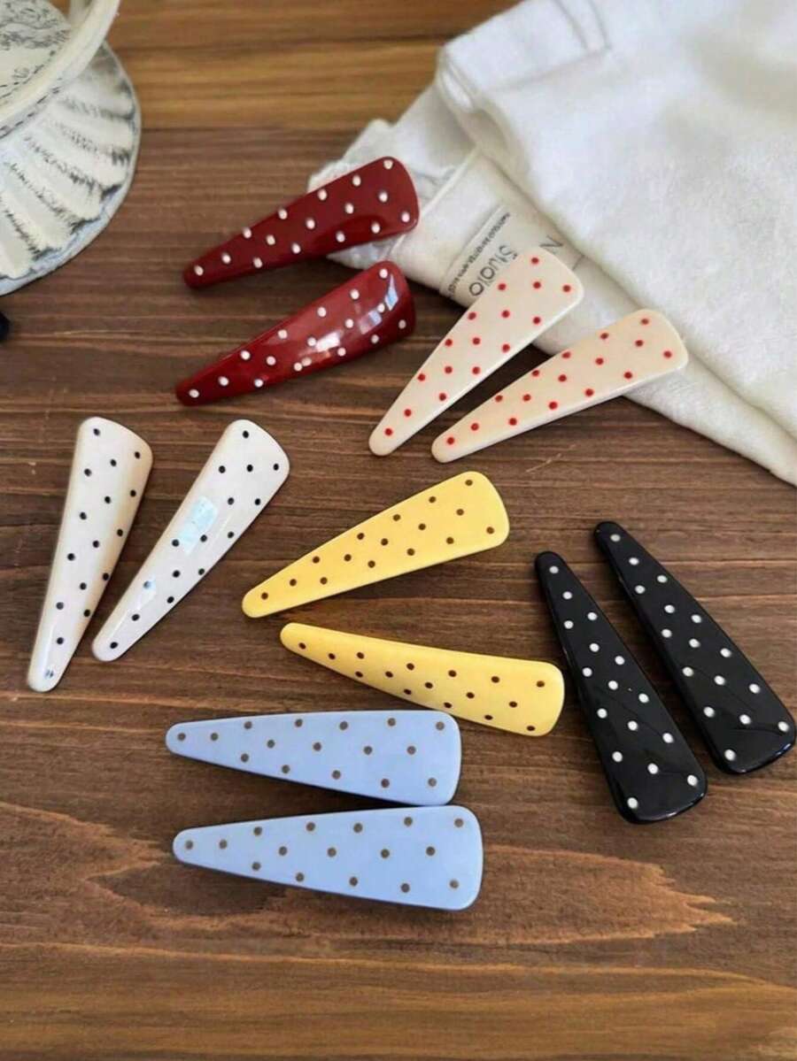 12pcs Women's High-End Yellow Polka Dot Hair Clips, Sweet Girly Bangs Side Clips, Small Hair Clamps, Cute Head Accessories,Claw Clips - Multicolor - View 1