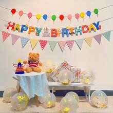 1pc Mini Paper Colorful Birthday Party Banner, Birthday Party Scene Decoration, Happy Birthday For Boys And Girls With Cream Pattern, Decorative Bunting Garland - A - View 3