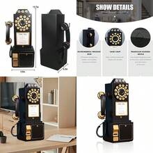 Teléfono antiguo con esfera giratoria modelo de teléfono fijo clásico accesorios clásicos para teléfono de 9.8 pulgadas de largo x 6.3 pulgadas de ancho x 19.7 pulgadas de alto negro retro para - Negro C - Ver 1