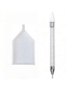 2-In-1 Rhinestone Dotting Pen: Dual-Head Design, Crystal Material Rhinestone Dotting Pen With Crystal Handle, Perfect For Nail Art Creation And DIY Decoration, Rhinestone Dotting Brush And Sorting Tray For Nail Art. Self-Adhesive Rhinestone Dotting Brush And White Rhinestone Storage Tray On Both Ends Suitable For DIY Rhinestone Crafts And Rhinestone Painting. Nail Art Decoration Tool. Plastic Rhinestone Nail Art Accessory Sorting Tray | Rhinestone Jewelry Sorting And Organizing Tray DIY Handmade Rhinestone Accessory Tool Nail Salon Tool - White - View 14