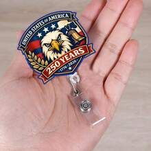 2D Single-Piece American 250th Anniversary Celebration Badge Reel, Retractable Badge Holder With Swivel Alligator Clip, Independence Day Gift - Style 1 - View 6
