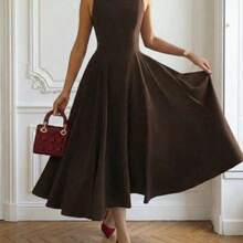 yonghongmaoyi1 Elegante vestido de Navidad de noche romántico francés sin espalda, ajustado, para fiesta y citas, de verano - Marrón - Ver 1