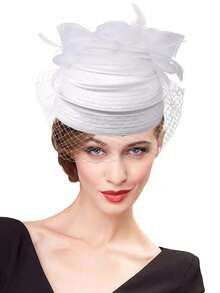 HIMESPORT Women's Wedding Bridal Hat Headpiece With Veil, Cocktail Party Tea Party Dress Accessory, Elegant Kentucky Derby Hat, Suitable For Church Wear - A - View 17