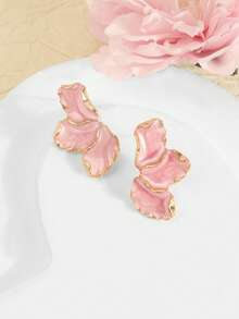 1 Pasang Anting Tusuk Bunga Daun Maple Gaya Mori yang Segar dan Manis, Desain Minimalis Anting Tetesan Minyak Kelopak Berwarna-warni - Berwarna merah muda - View 3