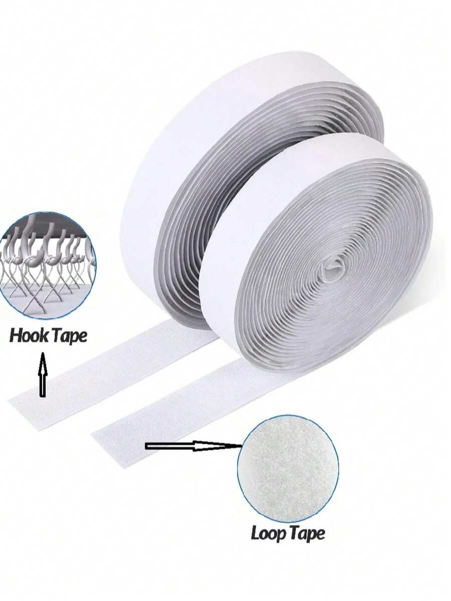 1 Set, 10 Meters/5 Meters Long, Hook And Loop Double-Sided Tape, Self-Adhesive Hook And Loop Tape, Used For Window Fixing, Picture Frames, Mosquito Nets, Carpets, And Strong Self-Adhesive For Cars - A-White - View 1