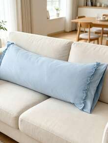 1pc 100% Polyester Solid Color Lace Long Pillowcase, Lightweight And Elegant, Soft As Clouds, Suitable For Bedding And Sofa Decor (Pillow Insert Not Included) - Dusty Blue - View 7