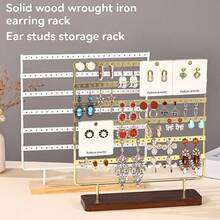1pc Metal Jewelry Display Stand With Multi-Hole Walnut Color Base, 6-Tier Earring & Stud Holder, Jewelry Store Live Stream Booth Home Decor Display Prop - Walnut-colored Base - View 12