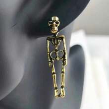 Avant-Garde Skeleton Bone Drop Earrings, Suitable For Halloween And Punk Style - Gold - View 6