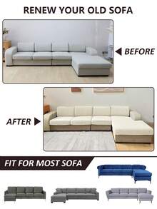 1pc Solid Color High Elasticity Detachable Machine Washable Sofa Seat Cushion Cover Suitable For Living Room Polyester Sofa Seat Cushion Cover Backrest Cover - Beige - View 8