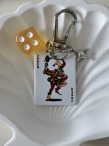 1/3pcs Poker Card Dice Keychain With Star Pendant, Spade Diamond Club Alloy Metal Keychain, Decorative Keychain, Can Be Hung On Bags, Cartoon Number Theme Accessory, Car Keychain, Pendant, Phone Chain, Car Hanging Ornament, Key Chain - Multicolor - View 6