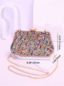 Diagonal Pleated Rhinestone Glitter Clutch Bag With Clasp, Luxurious And Elegant Evening Bag For Women, Suitable For Weddings, Parties, Birthdays And Gatherings - Multicolor - View 4