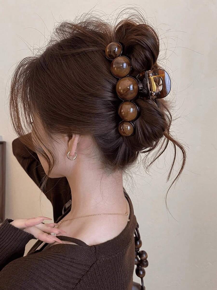1 pieza Pinza de pelo de tiburón de perla falsa de lujo, clip de pelo de agarre fuerte antideslizante, diseño elegante vintage para ir al trabajo, fiesta, graduación, accesorios para el cabello, accesorios para el cabello para mujeres, artículos para el cabello, verano, playa