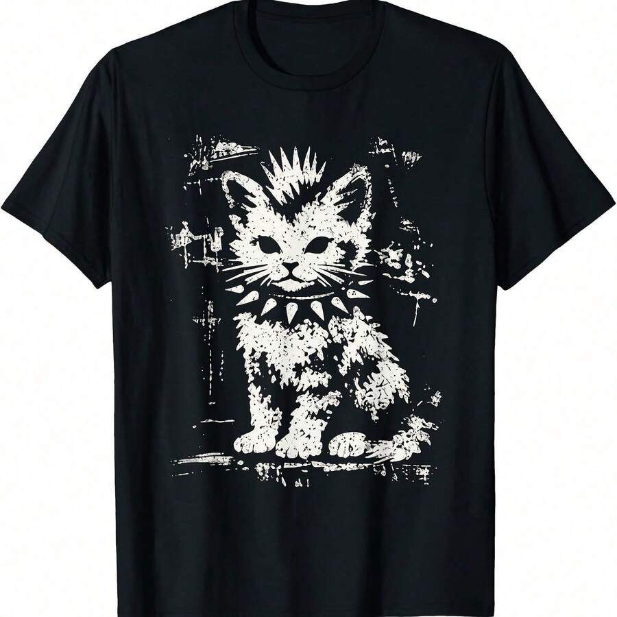 Punk Cat Grunge Rebel Cat Alternative Style T-Shirt - Black - View 1