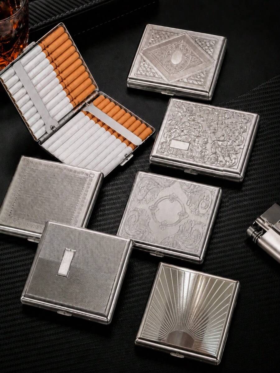 1pc Metal Cigarette Case, For Regular, King Size, 100s Cigarettes, Holds 20 Cigars, Pocket Cigarette Holder, Unisex, Smoking Accessories - Multicolor - View 1