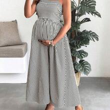 Vestido largo tipo camiseta a rayas de maternidad para vacaciones de verano - Multicolor - Ver 2