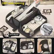 180° Flat-Lay Volcano Style Pencil Case, Transparent Fabric Large Capacity Stationery Storage Bag, Multi-Layer Zipper Compartments Desktop Organizer, Vertical Self-Standing Design, Can Store Pencils, Erasers, Notebooks, Tape, Rulers, Dual-Use For School And Office, Ideal Gift For Teens And Adults, Comes With A7 Notebook And 5 Writing Pens - 180-degree Flat Pencil Case - View 11
