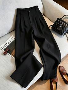 HOMEYEE Women's Elegant Straight Leg Solid Color Dress Pants, Suitable For All Seasons, Office Business Commute And Classic Versatile Daily Long Pants - Black - View 6