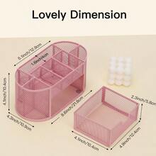 Mesh Desk Pen Holder, Office Stationery Organizer With 8 Compartments And 1 Drawer, Ideal For Students And Various Stationery Storage - 粉紅色的 - 查看 2