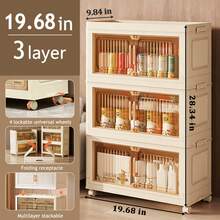 5-Layer Foldable Storage Cabinet, Plastic Sundries Organizer With Doors & Wheels, Stackable Large Capacity Home Organization For Bedroom, Living Room, Kitchen, Easy Assembly & Space-Saving Design - Beige - View 15