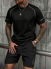 Driftmere [Must-Have For Men] Regular T-Shirt + Shorts Set, American Street Style Outfit, Men's Set Gym Sport - Black - View 5