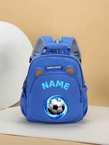 1pc Mini Personalized Bear Backpack For Back To School, Simple Cute Football Print, Zipper Closure, Nylon Material, Adjustable Shoulder Strap, Hand-Carry, Suitable For Classroom, Sports, Shopping, Daily Outings, Birthday Gift - Multicolor - View 4