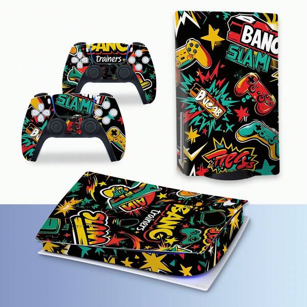 1 Set De Pegatinas De Patrón Impreso Para Consola De Juegos Versión De Disco, Resistente A Arañazos, Antideslizante, Resistente Al Desgaste, Película Protectora Creativa Personalizada (3 Piezas/Set)