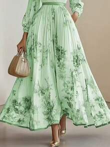 Vestido estampado para vacaciones estilo europeo gran - Verde - Ver 3