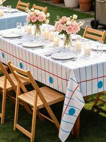 Blau gestreifte rechteckige Tischdecke, modernes Linien- und Punktmuster, dekorative Tischabdeckung und Oberflächenschutz für Küche, Esszimmer, Cafés, Restaurants, Picknick, Party, Bankett, Feiertagsveranstaltungen, Familienessen und tägliche Verwendung zu Hause - mehrfarbig - Übersicht 8