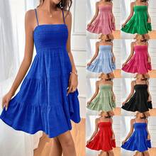 Minivestido con corpiño ahumado y tirantes finos para mujer, vestido azul con volantes escalonados, ropa informal de verano para vacaciones y playa - Verde - Ver 2